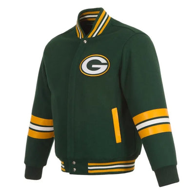 Green Bay Packers Striped Varsity Full-Zip Green All Wool Men's Jacket