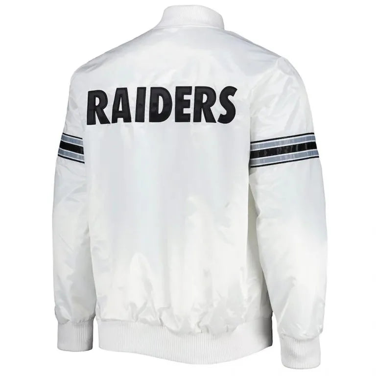 Los Angeles Raiders The Power Forward Full-Snap Varsity White Satin Men's Bomber Jacket
