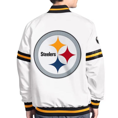 Pittsburgh Steelers Scout Full-Snap Varsity White Satin Men's Bomber Jacket