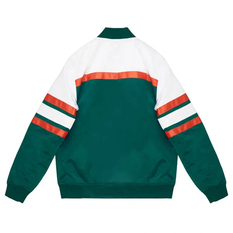 Miami Dolphins Heavyweight Special Script Full-Snap Varsity Green & White Satin Men's Bomber Jacket