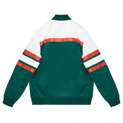 Miami Dolphins Heavyweight Special Script Full-Snap Varsity Green & White Satin Men's Bomber Jacket