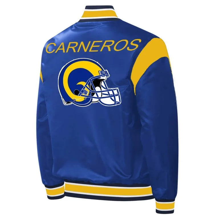 Los Angeles Rams Carneros Full-Snap Varsity Blue Satin Men's Bomber Jacket