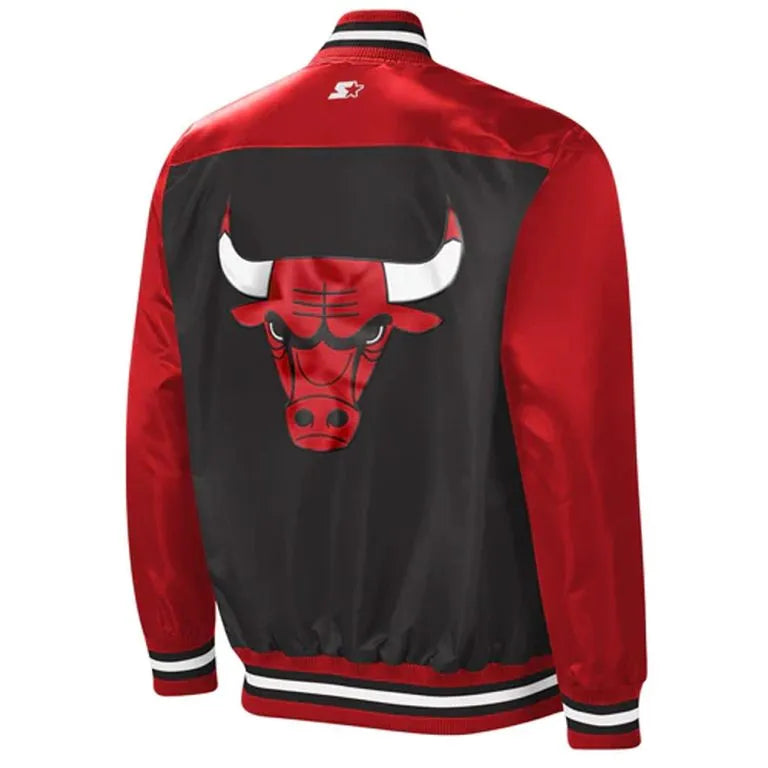 NBA Chicago Bulls The Tradition II Full-Snap Varsity Red and Black Satin Men's Bomber Jacket