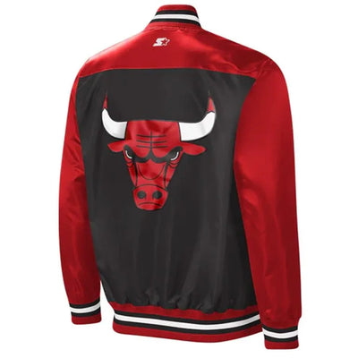 NBA Chicago Bulls The Tradition II Full-Snap Varsity Red and Black Satin Men's Bomber Jacket