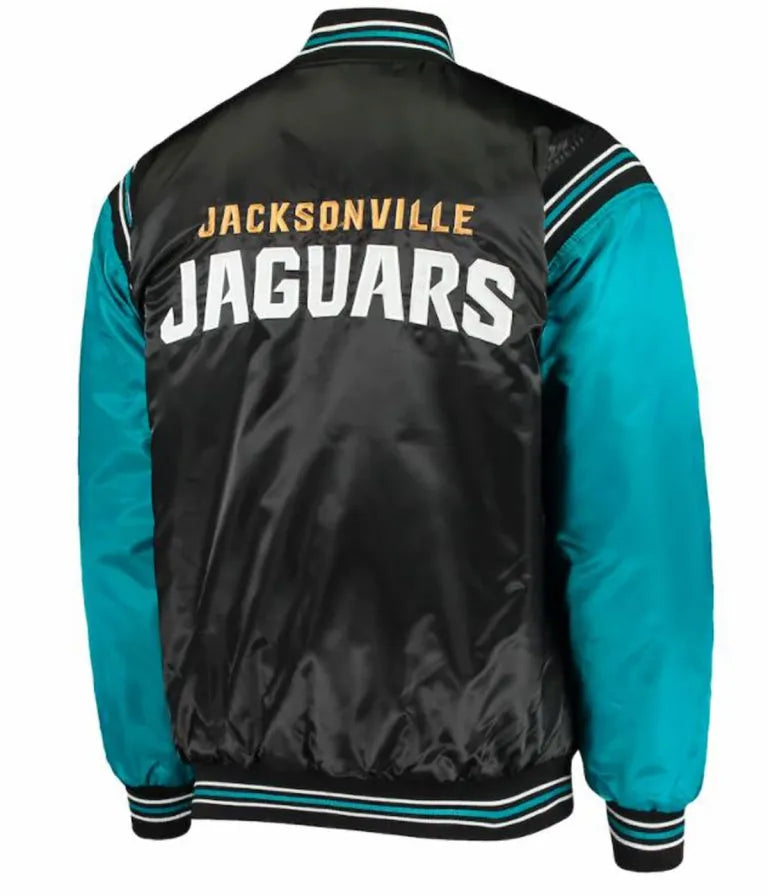 Jacksonville Jaguars Full-Snap Varsity Black and Blue Satin Men's Bomber Jacket