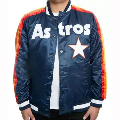 Houston Astros Star Stripe Bomber Navy Blue Satin Full-Snap Men's Jacket