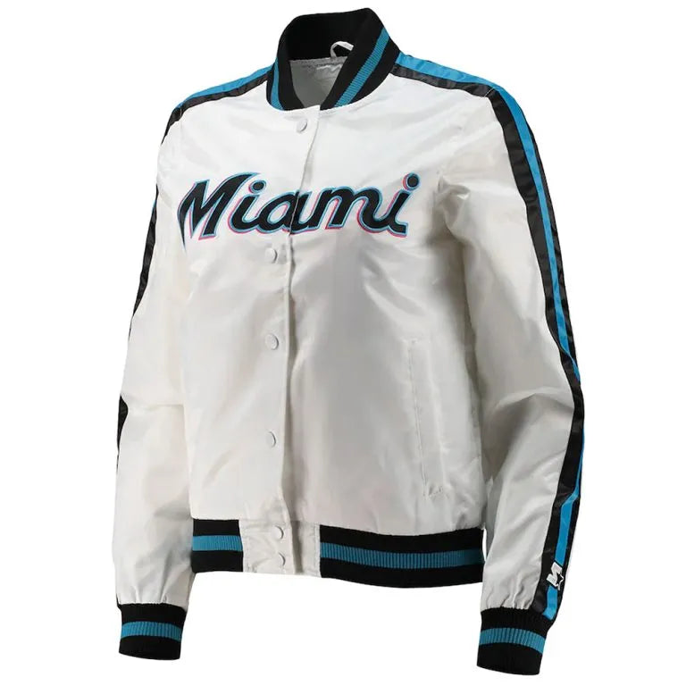 Miami Marlins Hometown White Satin Bomber Men's Jacket