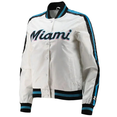 Miami Marlins Hometown White Satin Bomber Men's Jacket