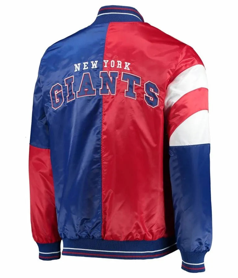 New York Giants Leader Full-Snap Varsity Royal Blue and Red Satin Men's Bomber Jacket