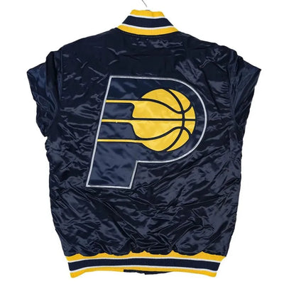 Indiana Pacers Home Game Full-Snap Varsity Navy Blue Satin Men's Bomber Jacket