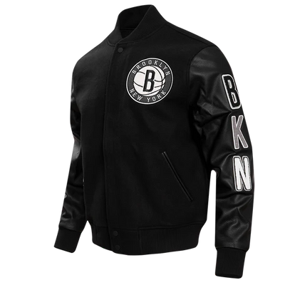 Brooklyn Nets NBA Black Wool & Genuine Leather Sleeves Men's Varsity Letterman Jacket
