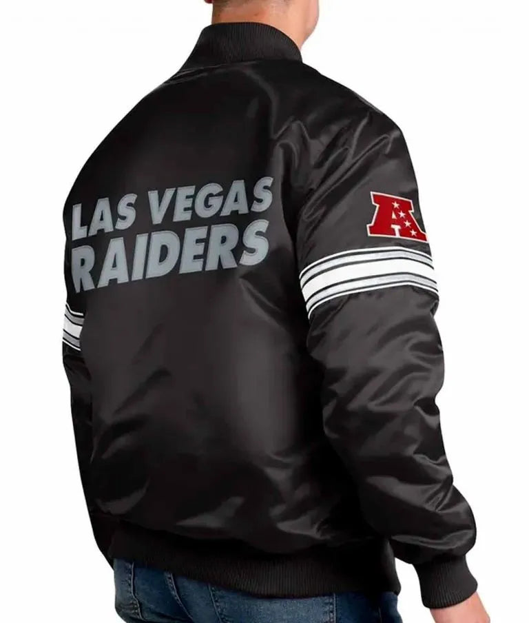 Los Angeles Raiders The Pick and Roll Full-Snap Varsity Black Satin Men's Bomber Jacket