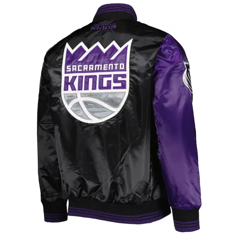 Sacramento Kings Fast Break Full-Snap Varsity Purple and Black Satin Men's Bomber Jacket