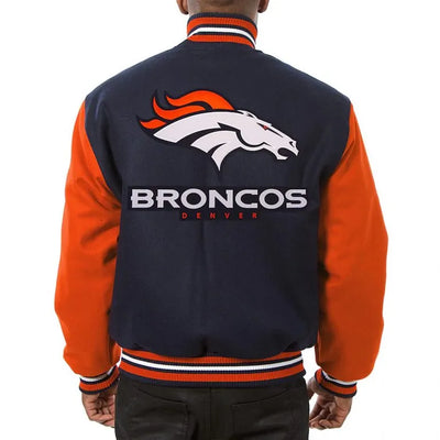 Denver Broncos Blue & Orange Wool Men's Varsity Jacket