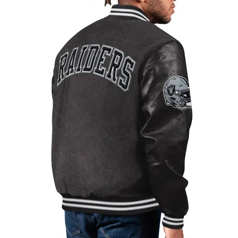 Los Vegas Raiders First Rounder Black Wool and Genuine Leather Sleeves Men's Varsity Letterman Jacket