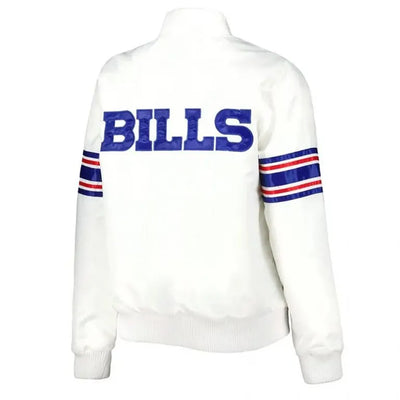 Buffalo Bills Line Up Full-Snap Varsity White Satin Men's Bomber Jacket