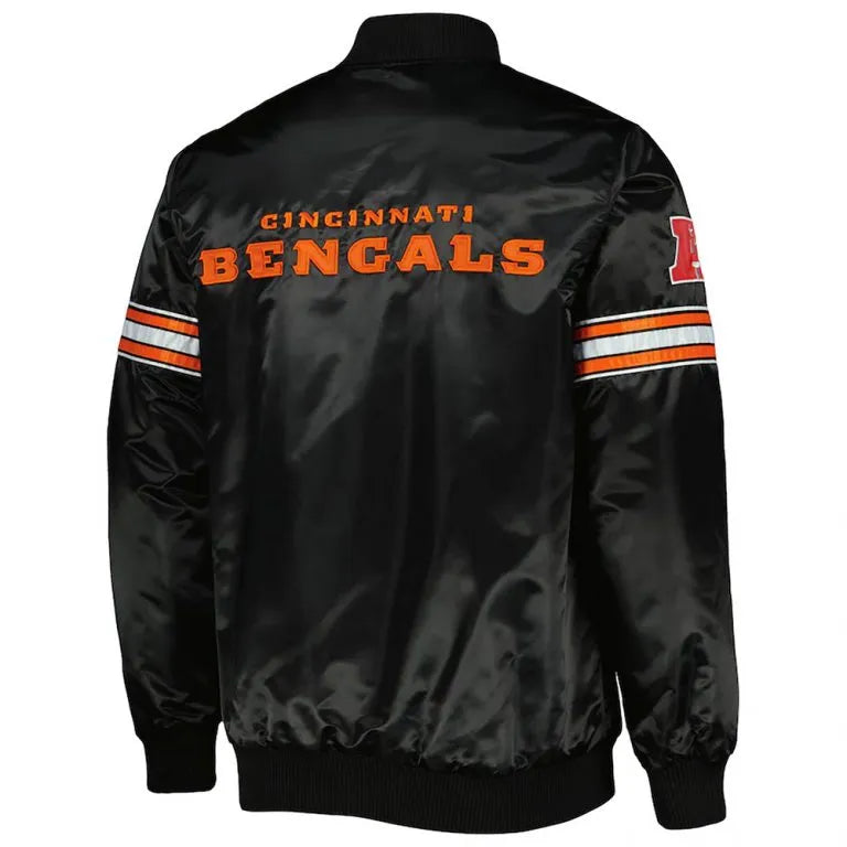 Cincinnati Bengals Pick and Roll Full-Snap Varsity Black Satin Men's Bomber Jacket
