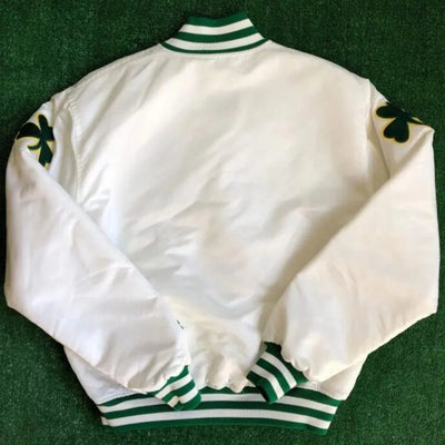 Boston Celtics Full-Snap Varsity White Satin Men's Bomber Jacket