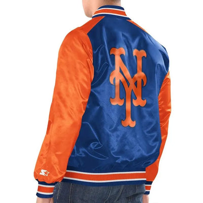 New York Mets Full-Snap Varsity Royal Blue & Orange Satin Men's Jacket