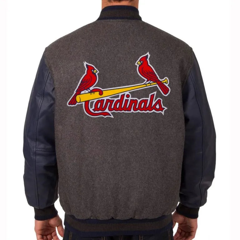 Louis Cardinals Charcoal Wool & Navy Blue Leather Sleeves Varsity Men's Jacket