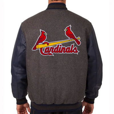 Louis Cardinals Charcoal Wool & Navy Blue Leather Sleeves Varsity Men's Jacket