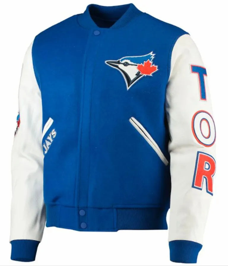Toronto Blue Jays Royal Blue Wool & White Leather Sleeves Varsity Men's Jacket