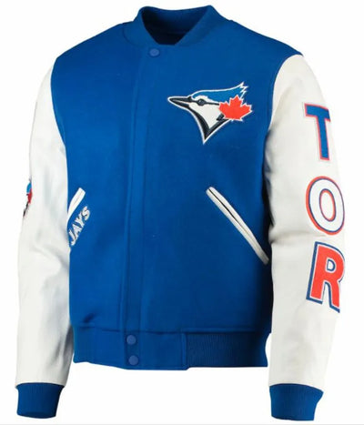 Toronto Blue Jays Royal Blue Wool & White Leather Sleeves Varsity Men's Jacket