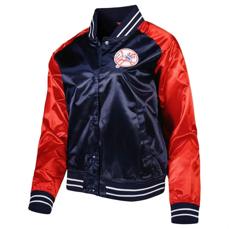 New York Yankees Red and Navy Blue Satin Team 2.0 Raglan Full-Snap Men's Jacket