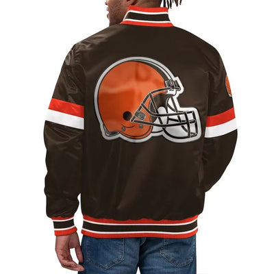 Cleveland Browns Home Game Full-Snap Varsity Brown Satin Men's Bomber Jacket