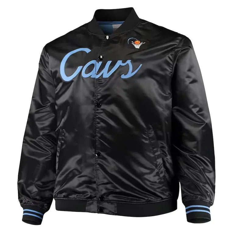 Cleveland Cavaliers Hardwood Classics Full-Snap Varsity Black Satin Men's Bomber Jacket