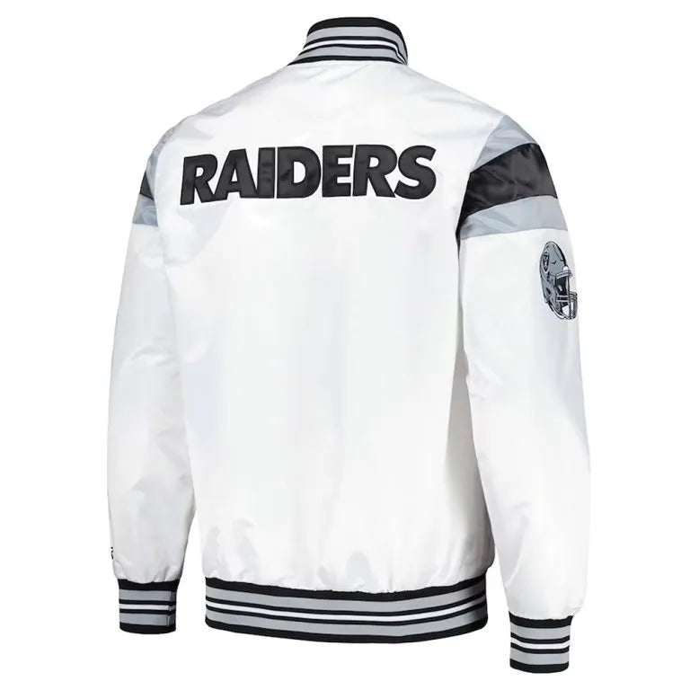 Los Angeles Raiders Midweight Full-Snap Varsity White Satin Men's Bomber Jacket