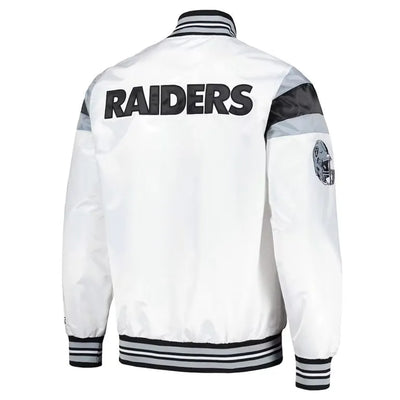 Los Angeles Raiders Midweight Full-Snap Varsity White Satin Men's Bomber Jacket