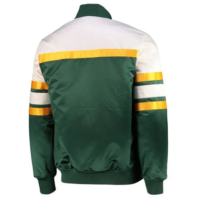 Green Bay Packers Special Script Heavyweight Full-Snap Varsity White & Green Satin Men's Bomber Jacket