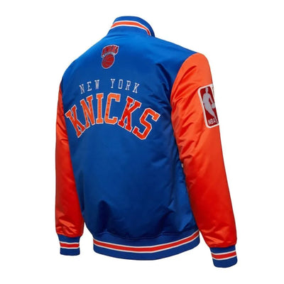 New York Knicks Primetime Full-Snap Varsity Royal Blue and Orange Satin Men's Bomber Jacket