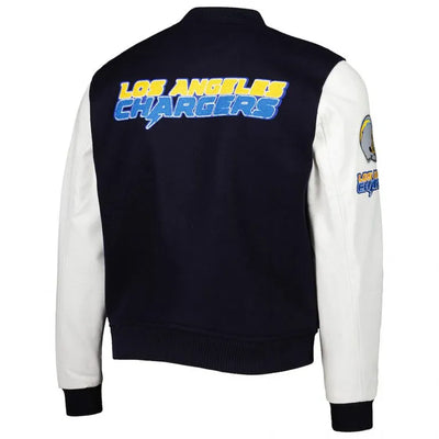 Los Angeles Chargers Logo Navy Blue Wool and White Genuine Leather Sleeves Men's Varsity Letterman Jacket