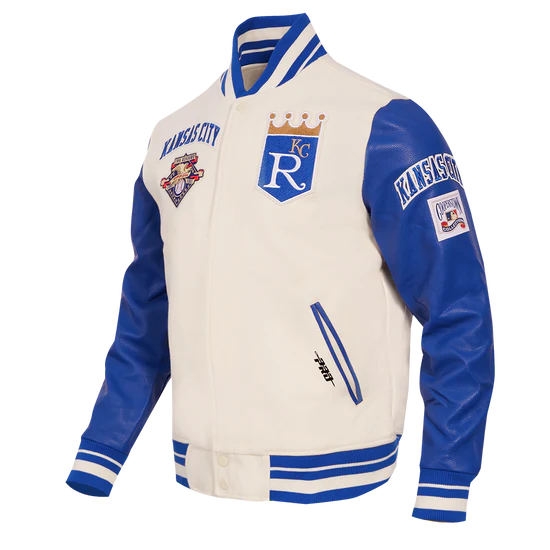 Kansas City Royals Varsity Off White Wool & Blue Leather Sleeves Men's Jacket