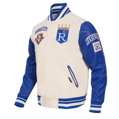 Kansas City Royals Varsity Off White Wool & Blue Leather Sleeves Men's Jacket