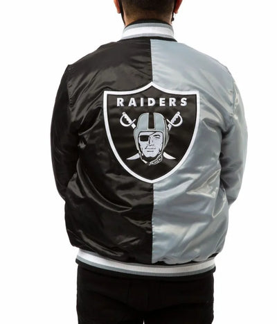 Las Vegas Raiders Black and Grey Satin Bomber Men's Jacket