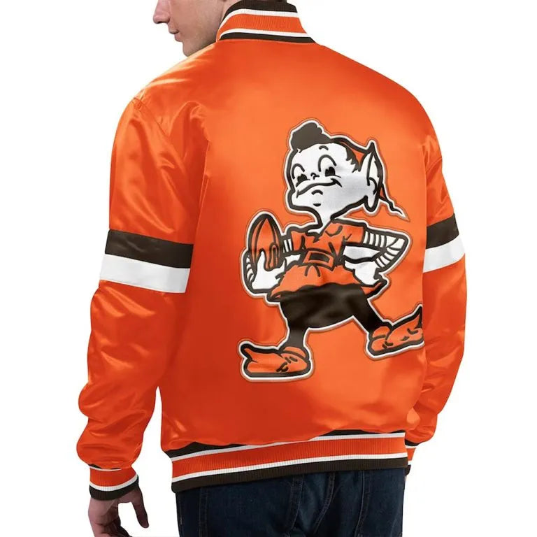 Cleveland Browns Home Game Full-Snap Varsity Rich Orange Satin Men's Bomber Jacket