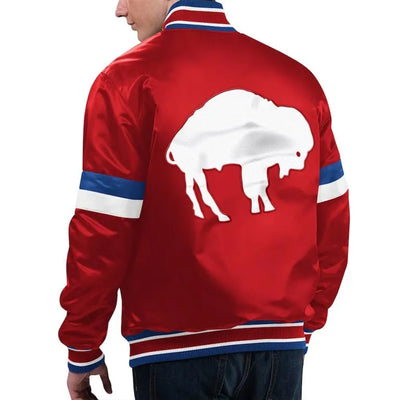Buffalo Bills Gridiron Classics Home Game Full-Snap Varsity Red Satin Men's Bomber Jacket