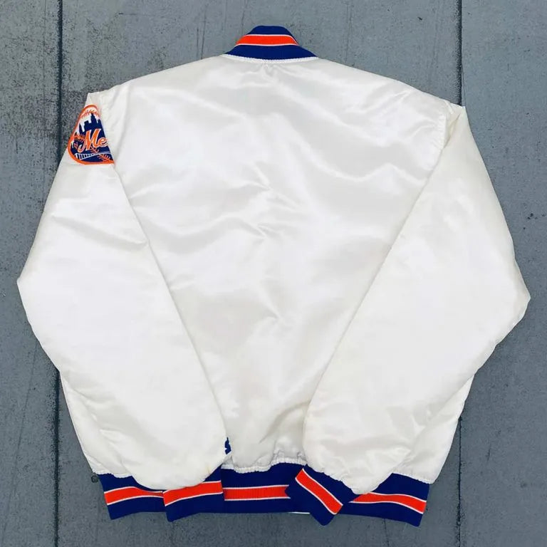 1980’s New York Mets Full-Snap Bomber White Satin Men's Jacket