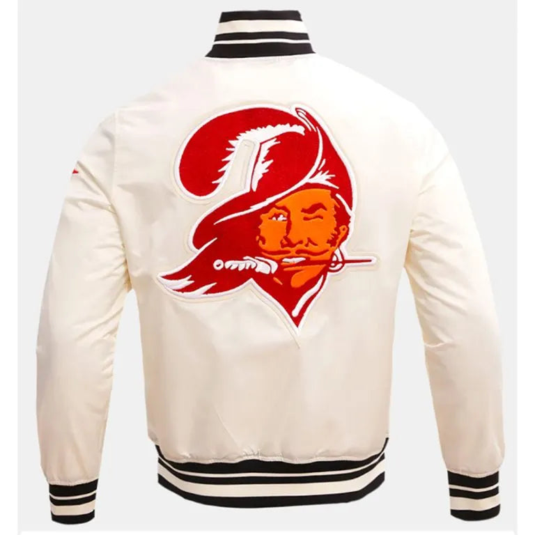 Tampa Bay Buccaneers Retro Classic Rib Full-Snap Varsity Off-White Satin Men's Bomber Jacket