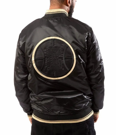 Los Angeles Clippers Full-Snap Varsity Black and Gold Satin Men's Bomber Jacket