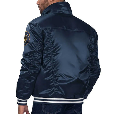 Milwaukee Brewers Silver Tab Trucker Full-Snap Navy Blue Satin Men's Jacket