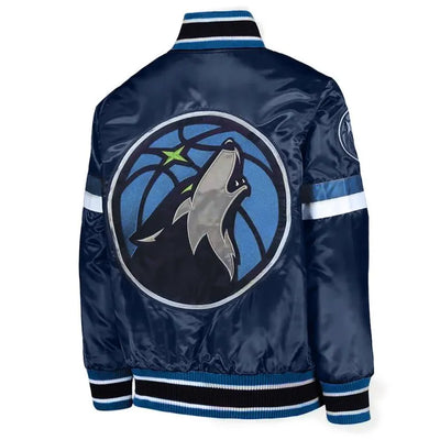 Minnesota Timberwolves Youth Home Game Full-Snap Varsity Navy Blue Satin Men's Bomber Jacket