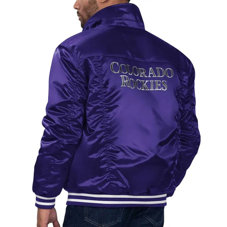 Colorado Rockies Silver Tab Trucker Full-Snap Purple Satin Men's Jacket