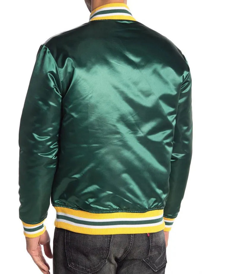 Green Bay Packers Full-Snap Varsity Green Satin Men's Bomber Jacket