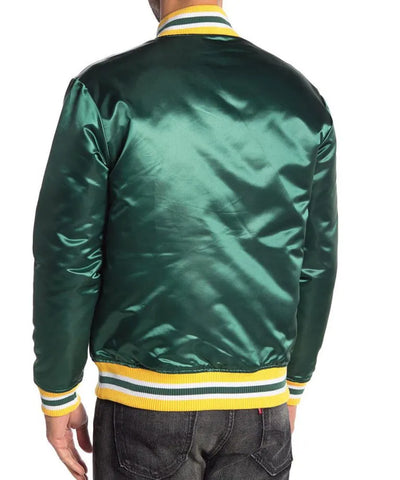 Green Bay Packers Full-Snap Varsity Green Satin Men's Bomber Jacket