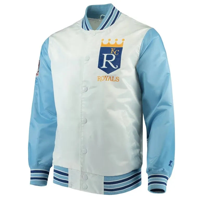 Kansas City Royals The Legend Full-Snap White and Blue Satin Men's Jacket