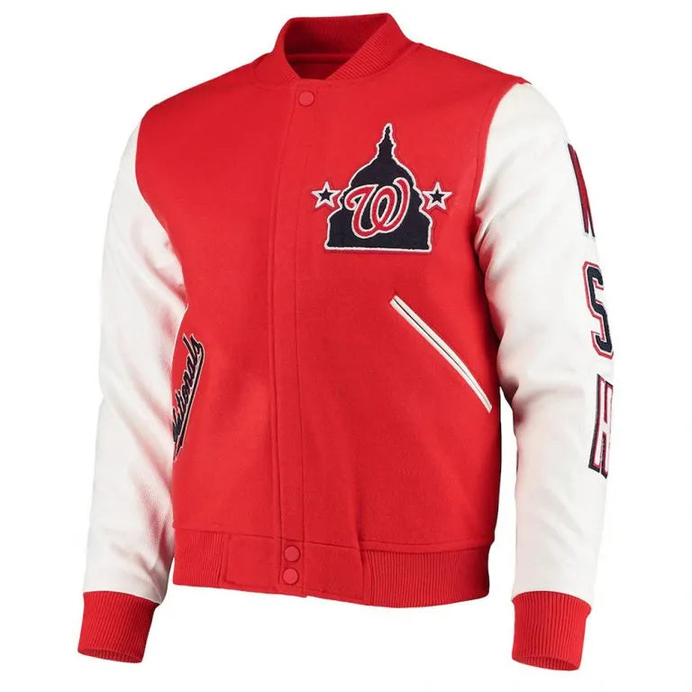 Washington Nationals Red Wool & White Leather Sleeves Varsity Men's Jacket